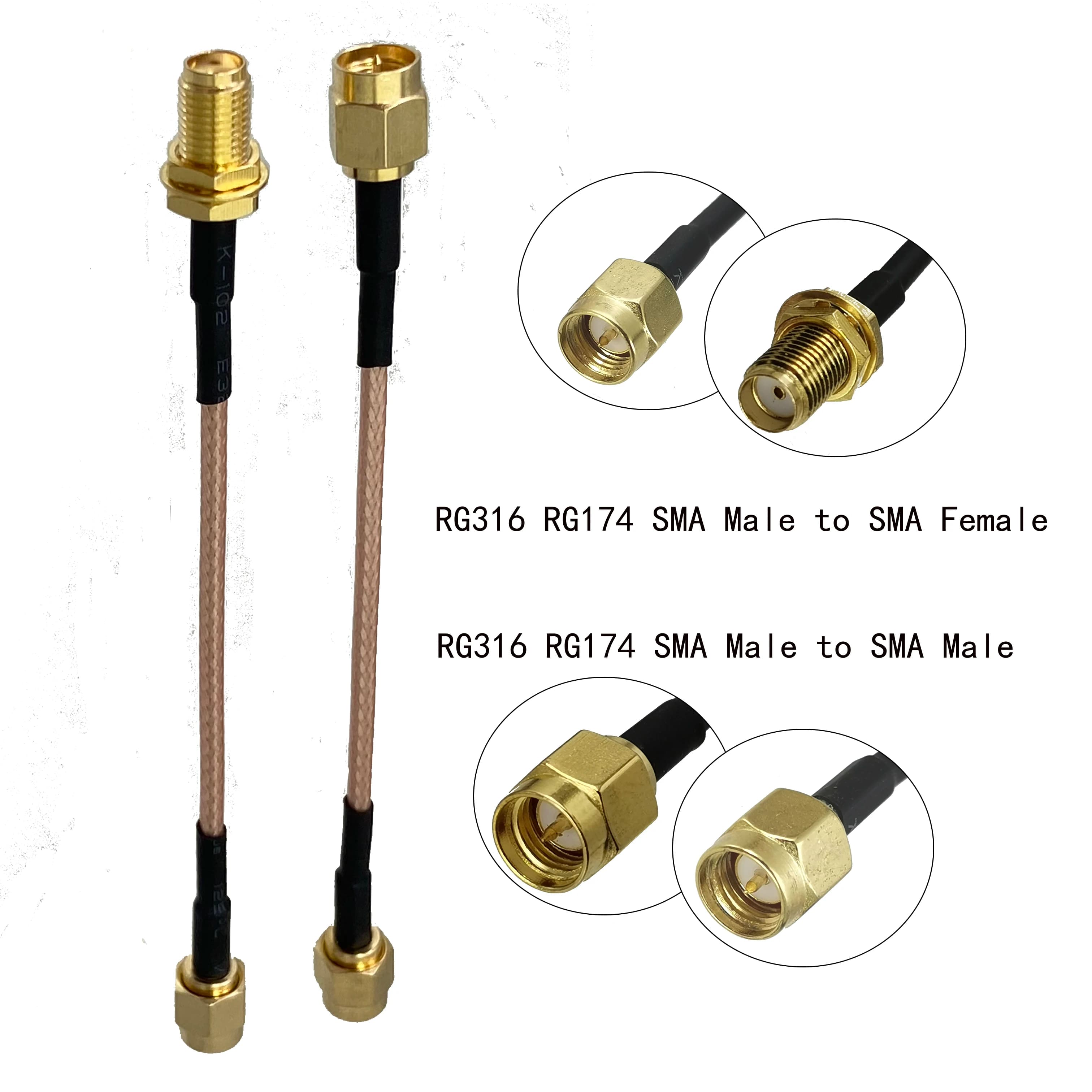 1Pcs RG316 RG174 Cable SMA to SMA Male Plug & Female Jack Nut Bulkhead Connector RF Jumper Pigtail Wire Terminal 4inch~10FT
