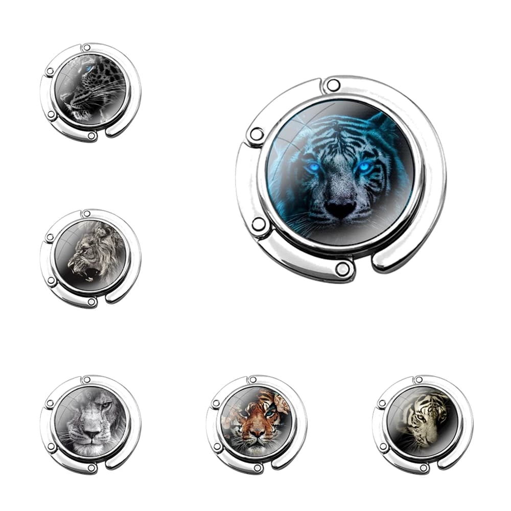 Animal cool tiger leopard lion wolf Foldable Purse Hook for Women's Table Handbag Storage Folding Decor Table Hook