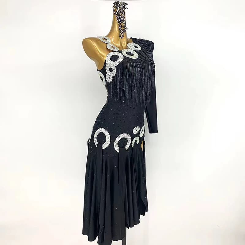 Adult Black Tassel Rumba Samba Chacha Latin Skirt Women Customize Standard Latin Dance Dress Professional Latin Dancing Skirt