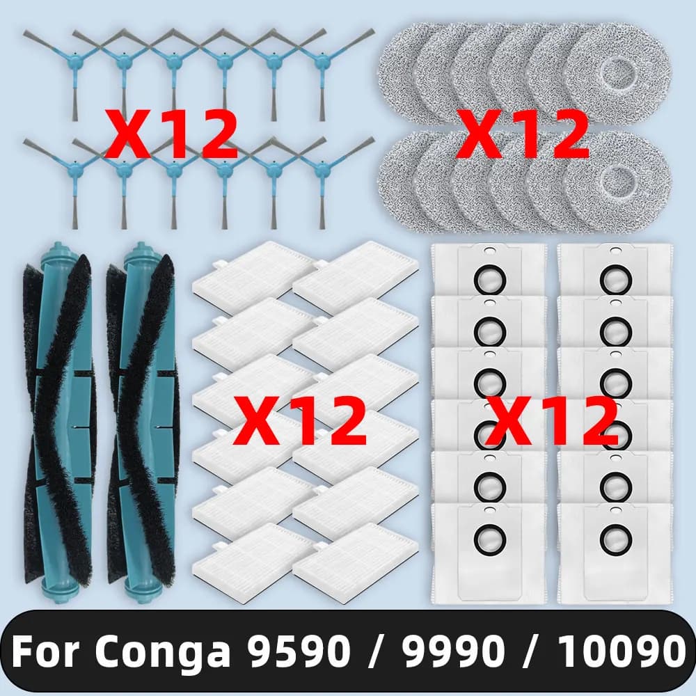 Fit For Cecotec Conga 9590 / 9990 / 10090 AI Spin Revolution Ultra Power Home Parts Filter Main Side Brush Dust Bag Mop Cloth