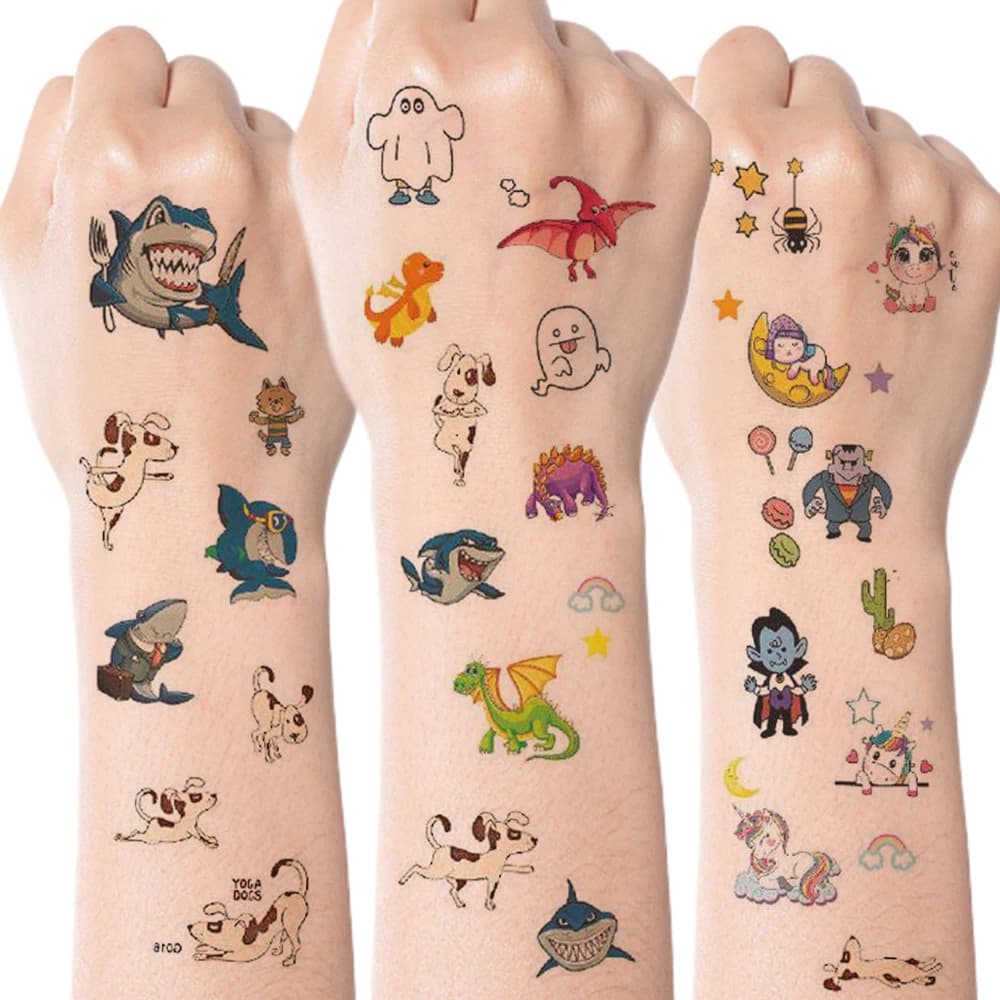 60pcs Kids Cute Tattoo Waterproof Temporary Sticker Cartoon Avocado Mermaid Unicorn Dinosaur Body Art Arm Fake Tattoo Women Men