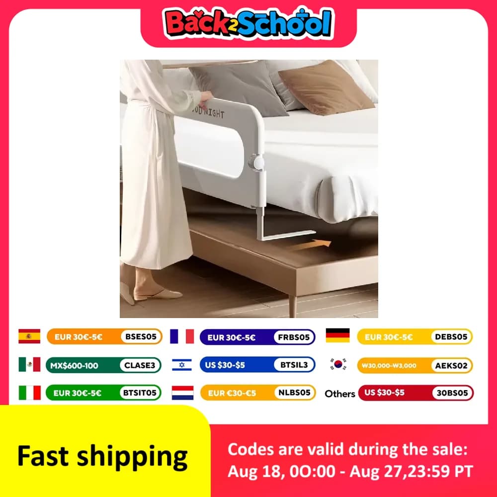 IMBABY Bed Guardrail Anti Fall Baby Safety Bed Barrier Portable Crib Cover Adjustable Bed Rail Guard Bedroom Crib Bumpers