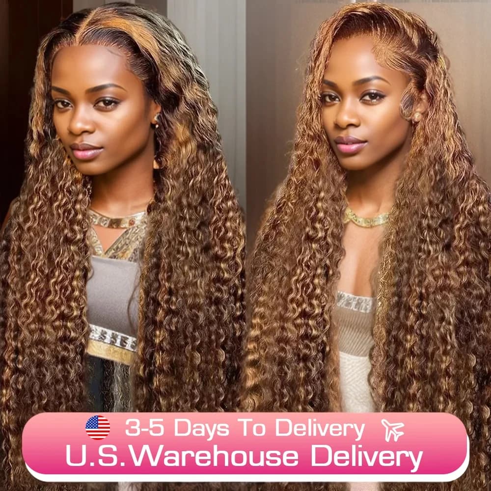 Deep Wave 4/27 Highlight Ombre Colored Glueless Wigs Human Hair 13x4 Lace Front Wig Curly Brazilian Human Hair Wig Ready To Wear