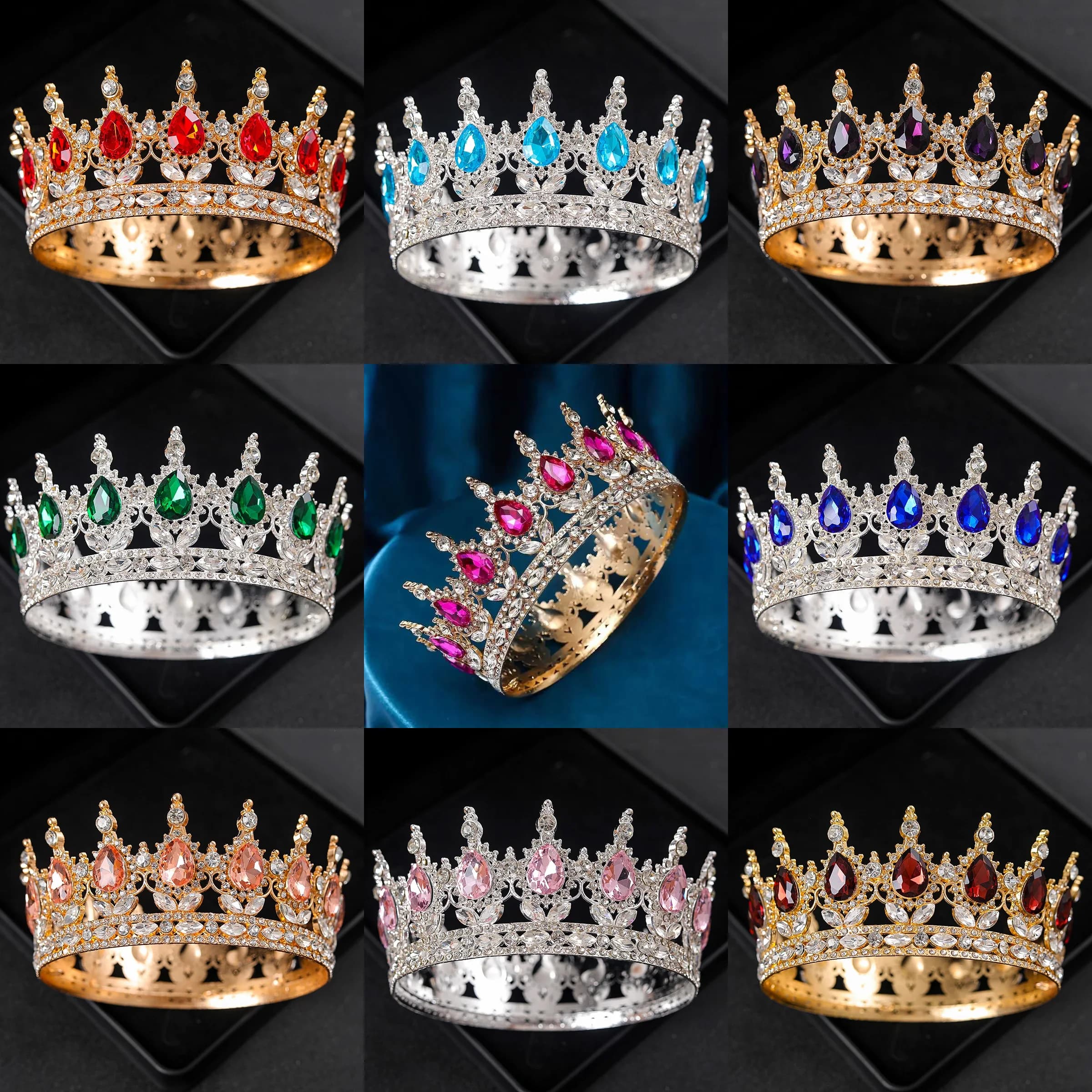 Crystal Crown Tiara Bridal Hair Accessories Rhinestone Crystal Round Crown Hair Jewelry For Women Queen Party Crown Tiaras Gift