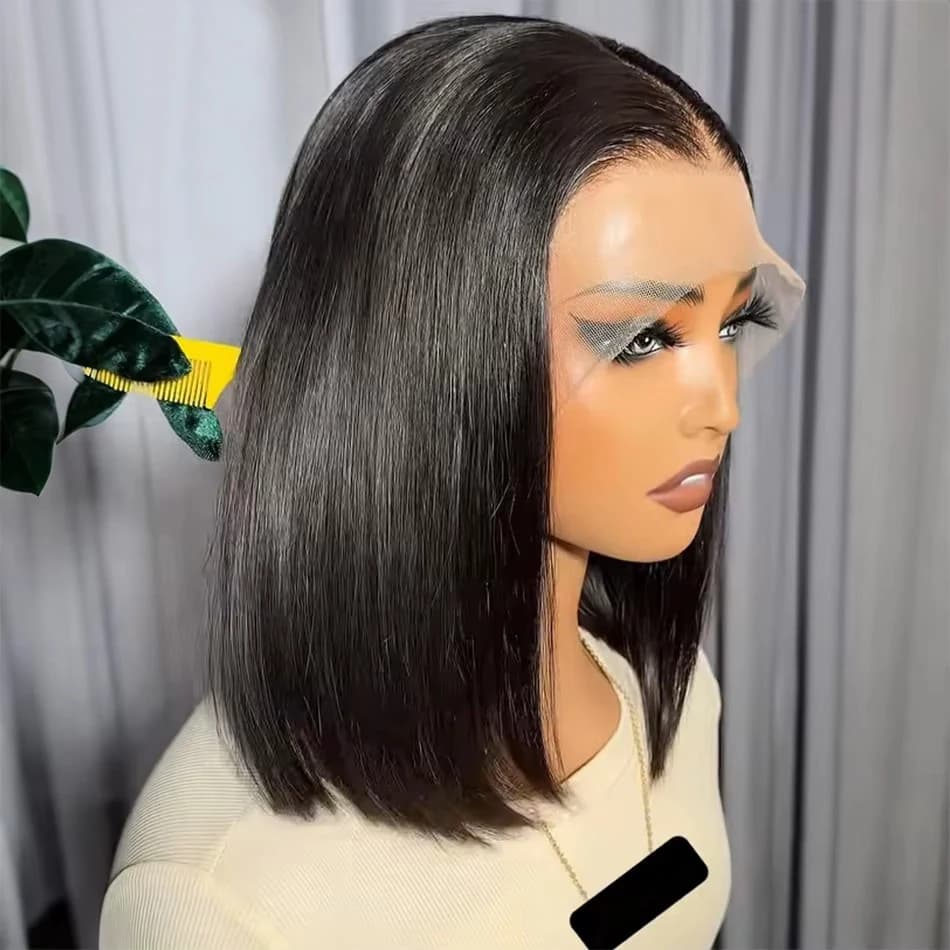 Short Bone Straight Bob 13x4 Lace Frontal Wig Brazilian 100% Human Hair 4x4 Transparent Lace Front Wigs 200% Density 12 14 Inch
