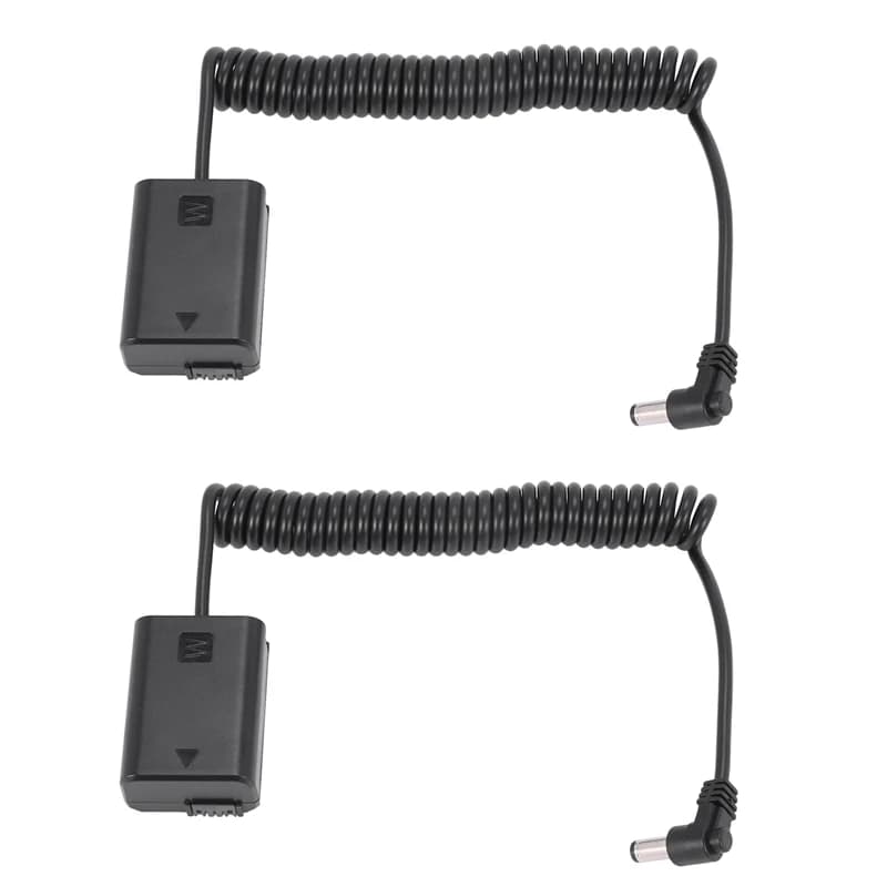 2X Np-Fw50 Dummy Battery Pack Coupler Adapter With Dc Male Connector Power Coiled Cable For Sony A7 Mark Ii A6300 A6000