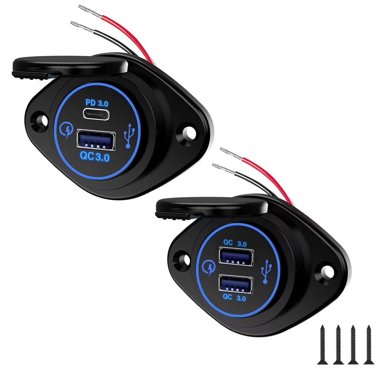 12V Dual USB Charger Power Socket Fast Charging Panel Wall Mount Outlet Adapter for Motorbike Car Boat ATV UTV Camper Caravans