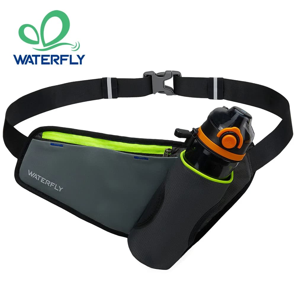 WATERFLY Running Water Bottle Belt Hydration Belt For Men Women Fanny Pack Waist Pack For Hiking Running Walking Jogging