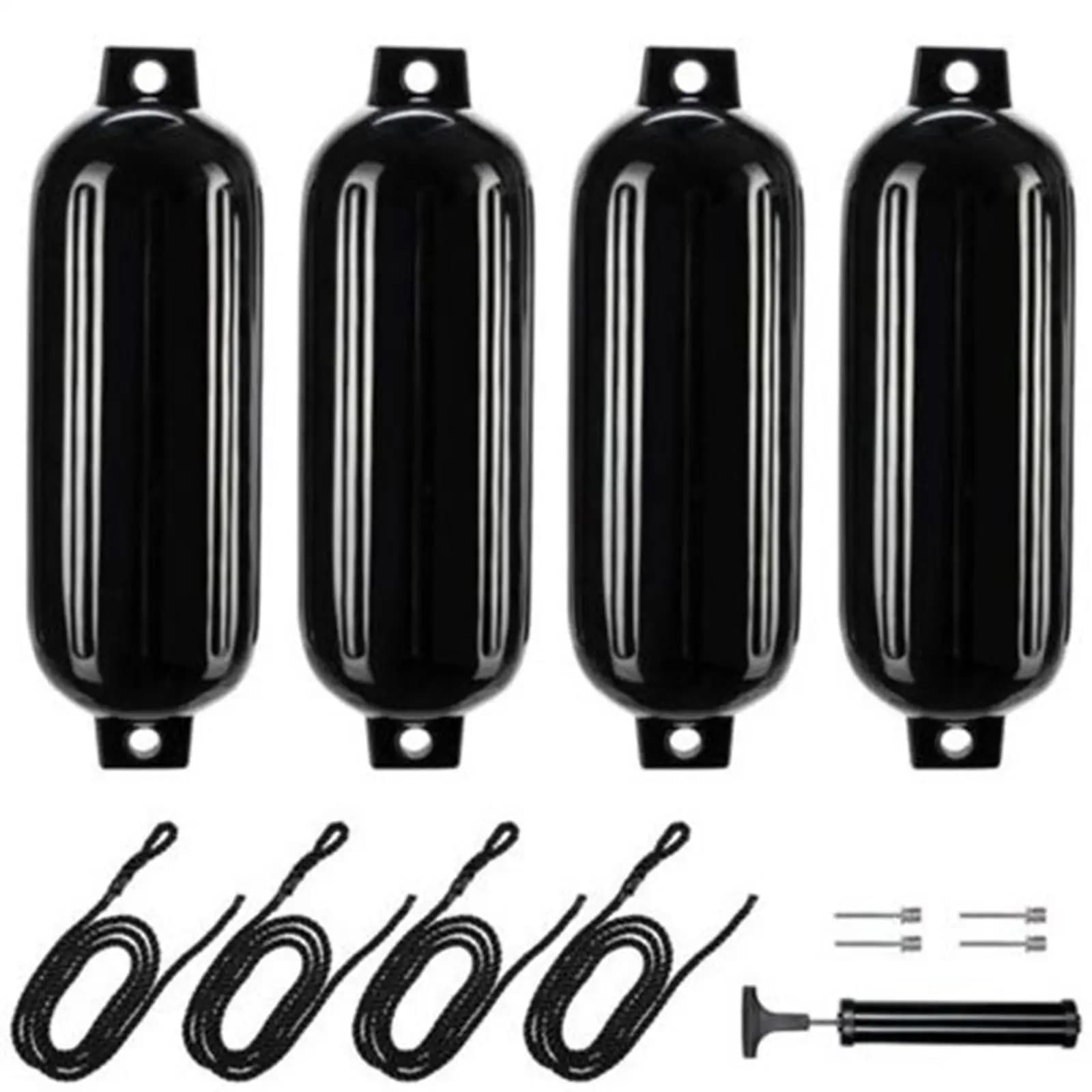 4 Pieces Marine Boat Fenders for Docking 11x40cm with Needles and Air Pump for Boats Sport Sailboats Accessory Boat Bumpers