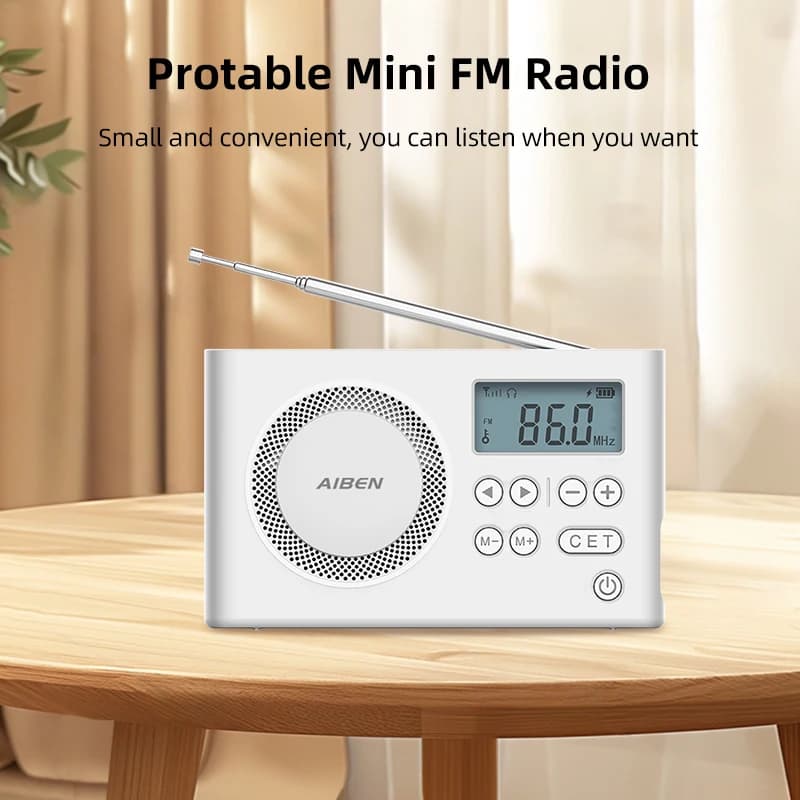 AIBEN C5S Mini Portable Radio Handheld Rechargeable Digital FM USB Charging Port Device Speaker