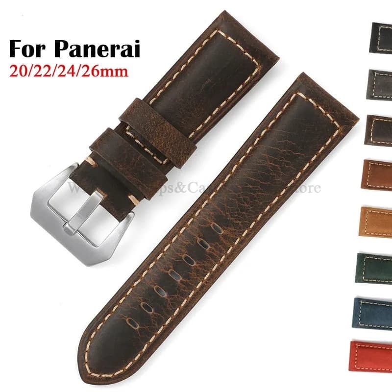 Business Genuine Leather Watchband For Panerai for Omega Steel Buckle Black Brown Men's Strap Accessories 20mm 22mm 24mm 26mm