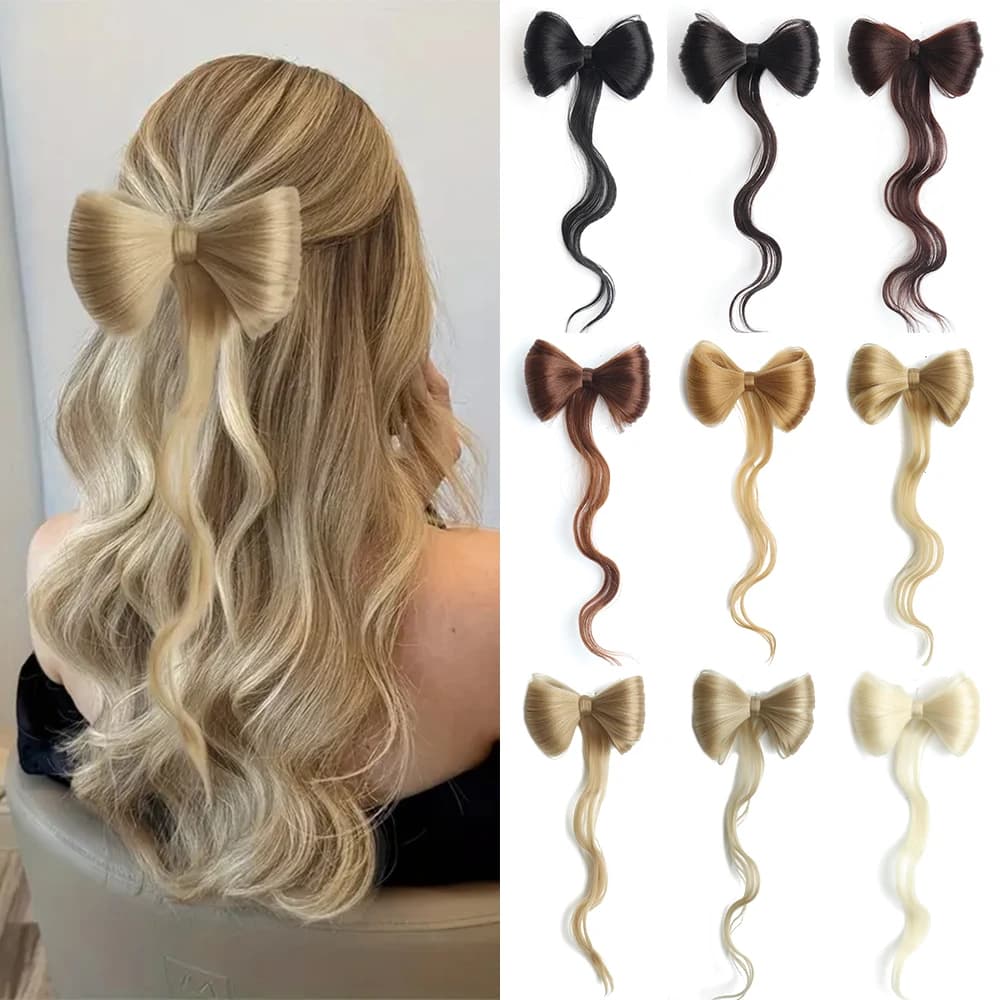 AZQUEEN Synthetic Bowknot Claw Chignon Ponytail Light Long Curly Wavy Ponytail Extensions Elegant For Daily Use Hair Accessories