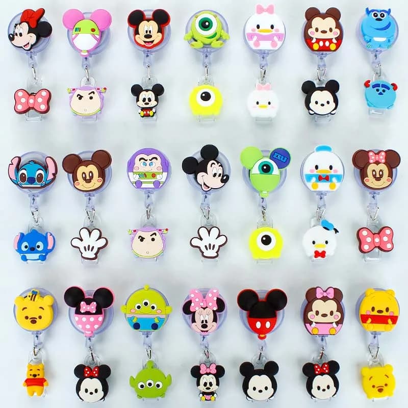 Mickey Minnie Silicone Credit Card Holder Women Men Kid Student Retractable Badge Reel ID Name Bus Card Badge Holder