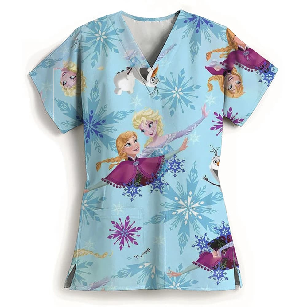 Disney Princess Print nurse uniform dental clinic V-neck surgical gown Snow White pet hospital work clothes women's short-sleeve