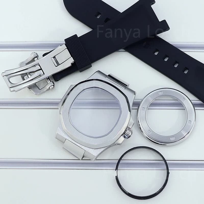 40mm 316L Steel Watch Case Sapphire Crystal Glass For Modified Nautilus NH34 NH35 NH36 NH38 Movement 30.8mm Dial Rubber Bracelet