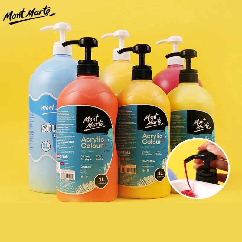 1 Liter Mont Marte Discovery School Acrylic Paint Large For Students Artists Excellent Coverage Fast Drying Semi-Matte Finish