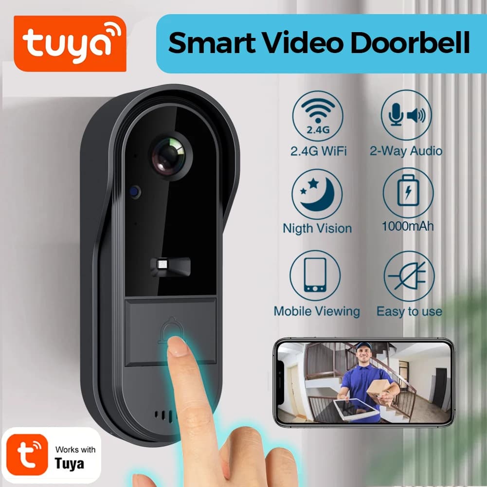 Tuya WiFi doorbell 2-way HD 1080P, microSD/cloud, waterproof, 1000mAh battery, long standby,Wireless Security Camera