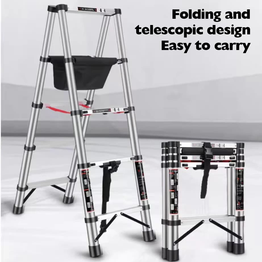 1.4+1.4M Folding Ladder Stainless Steel Scaffolding Stairs Portable Ladder Scales for Home Telescopic Engineering Step Stool