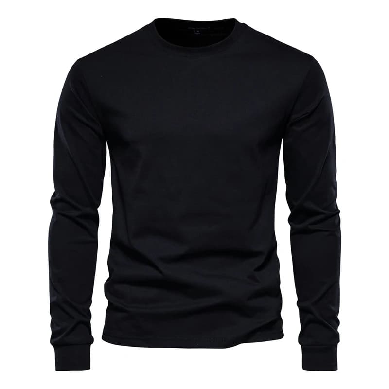 Simplicity Solid Color Long Sleeve T-shirt Fashion Cotton Men's T Shirts Casual O-neck Unisex Tops Fitness Run Sports Pullover
