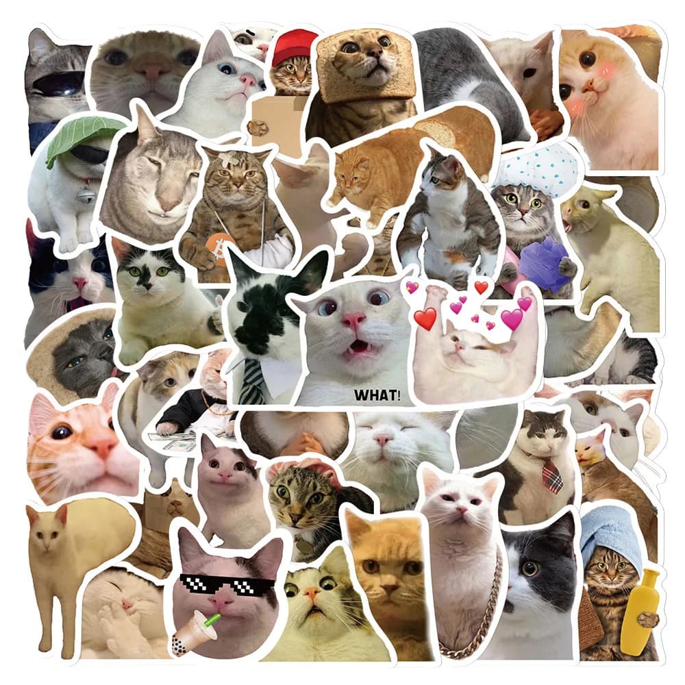 50Pcs/Bag,Fun Cat Stickers,PET Waterproof, Be Suitable for Suitcase Skateboard DIY Luggage Laptop Phone Creative Stationery Toys