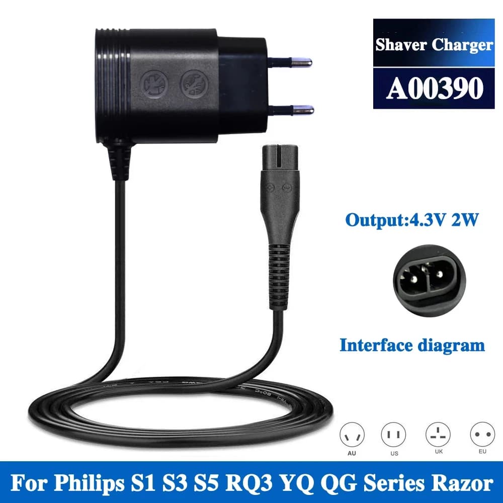 US EU Plug A00390 Charger Power Cord Adaptor For Philips Norelco OneBlade QP2520 QP2521 QP2523 QP2510 QP2511 Shaver