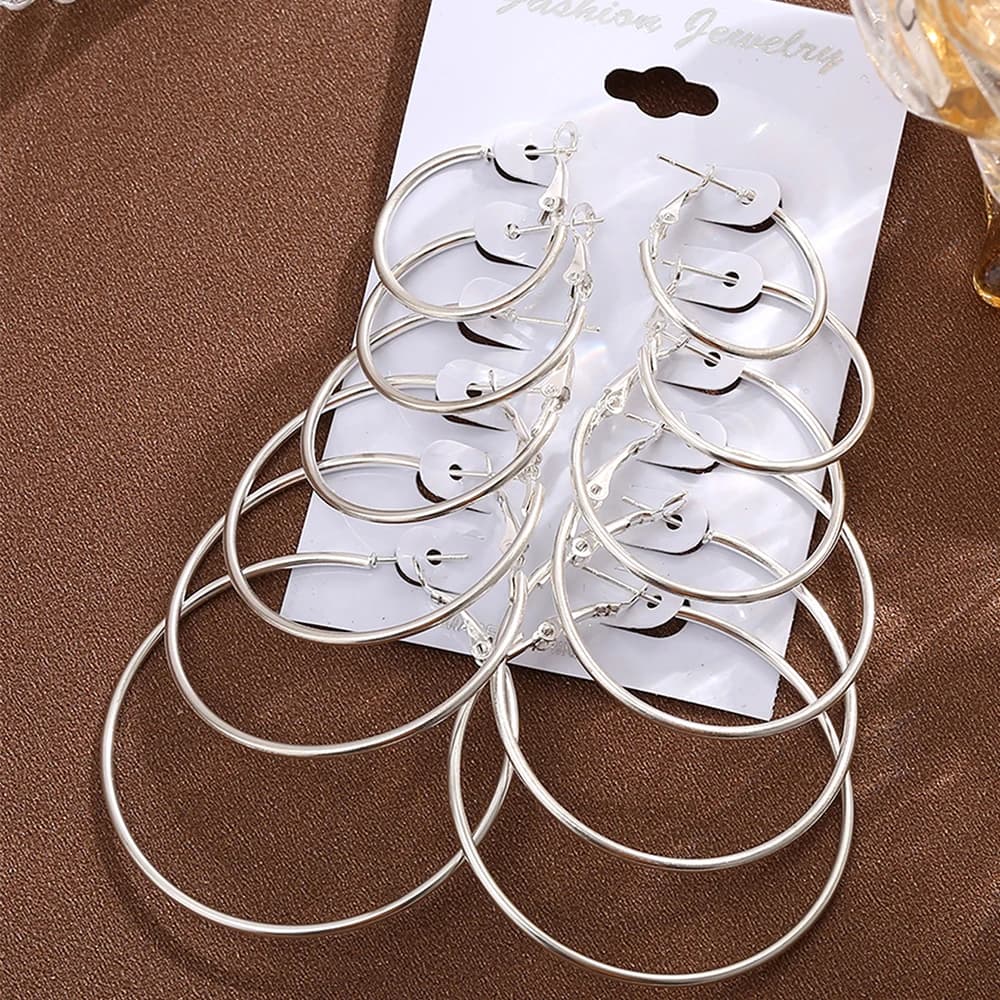 Fashion Hyperbolic Hoop Earrings Set For Women Silver Color Round Circle Earring Female Trendy Ladies Party Jewelry Gift