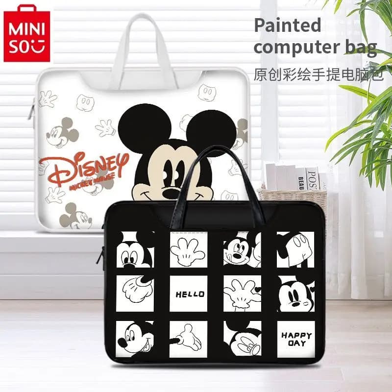 MINISO Disney cartoon Mickey computer bag suitable for 14 15.6 17.3-inch high-quality PU multifunctional briefcase for women