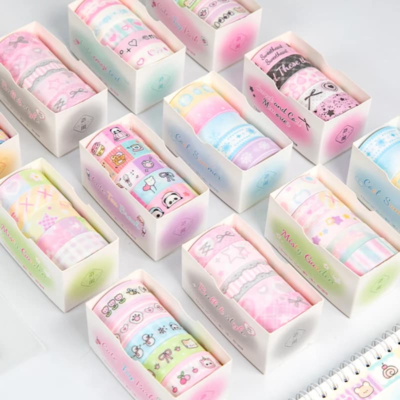 5Rolls/Set Korean Fine Flash Washi Tape Set Dream Selling Galaxy Cute Cartoon Sticker Handbook DIY Material Loop Stickers