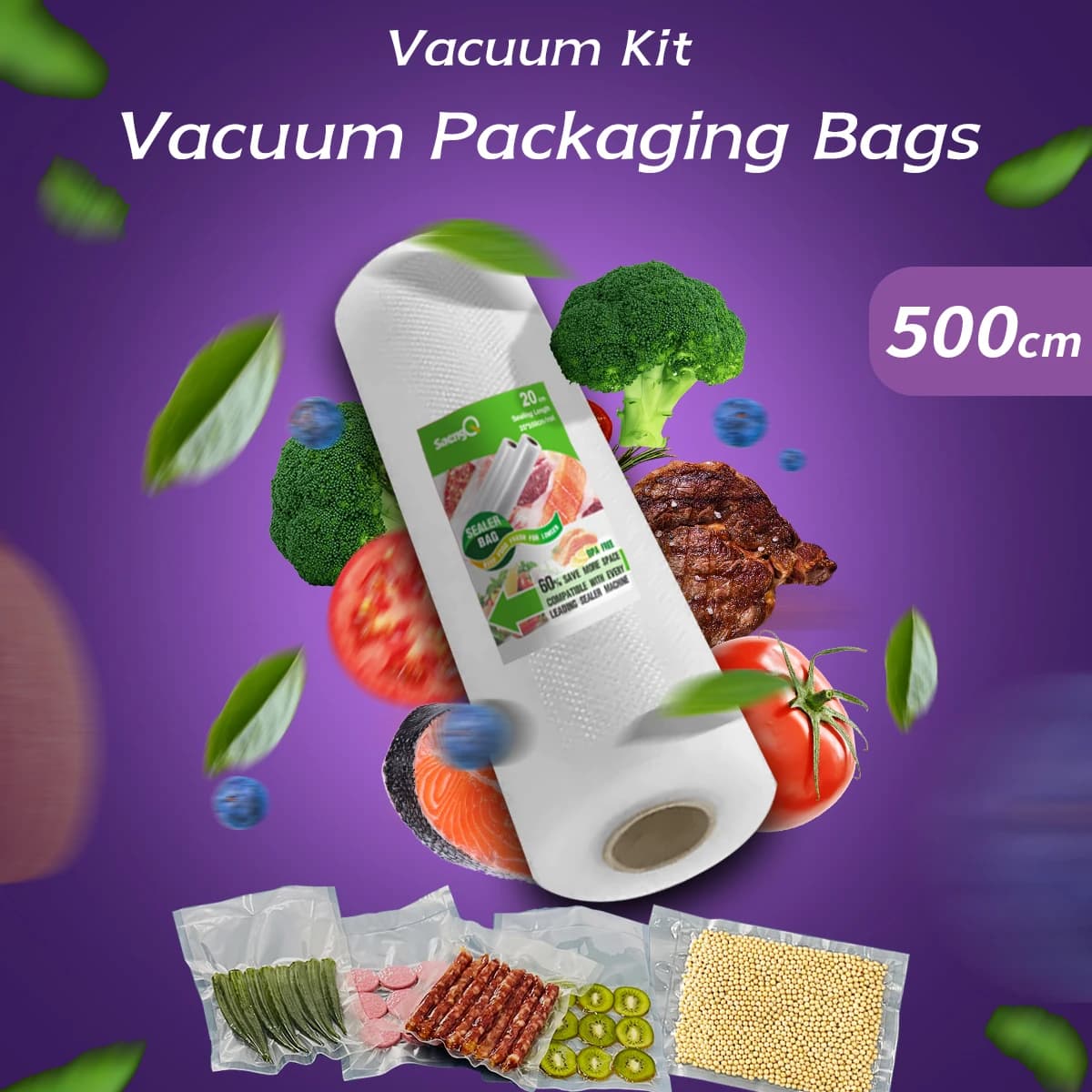 Single roll length 500cm, textured roll bag, vacuum compression bag, plastic preservation bag, food vacuum packaging roll bag