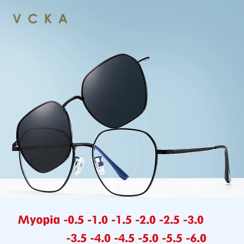 VCKA 3 in 1 Polarized Myopia Sunglasses 2024 NEW Men Women Magnetic Clip Eyewear Prescription Custom Glasses Frame -0.5 to -6.0