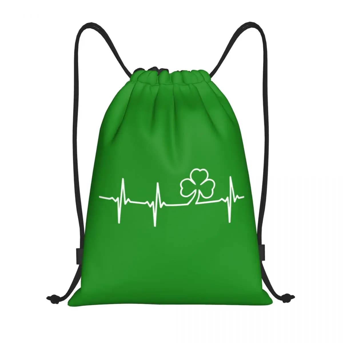 Custom Irish Shamrock Heartbeat Drawstring Bags for Shopping Yoga Backpacks Women Men St Patrick Day Sports Gym Sackpack