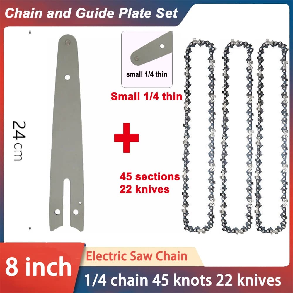 8 Inch Saw Bar 1/4"P Electric Saw 45 knots 22 knives Electric Chain Saw Guide Replacement Mini Steel Chainsaw Chains Garden Tool