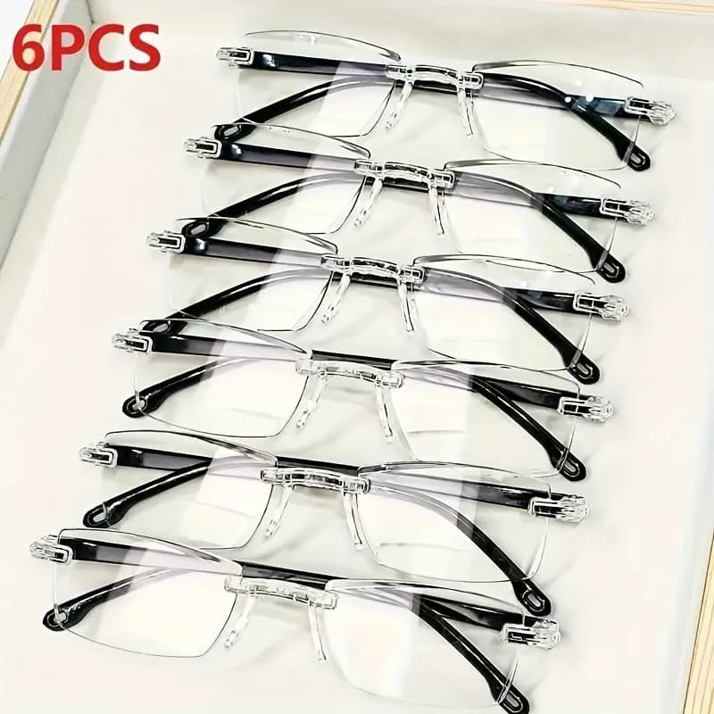 6pcs Ultra-Light Rimless Reading Glasses for Men & Women - HD Presbyopic Readers