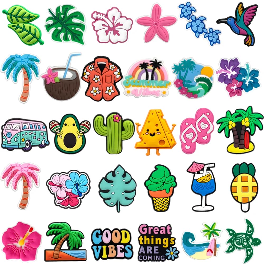 1/30PCS Hawaiian Casual Shoes Charms Decoration,Coconut Flower Accessories Pins For Shoes,Rainbow Sandals Clogs Buckles