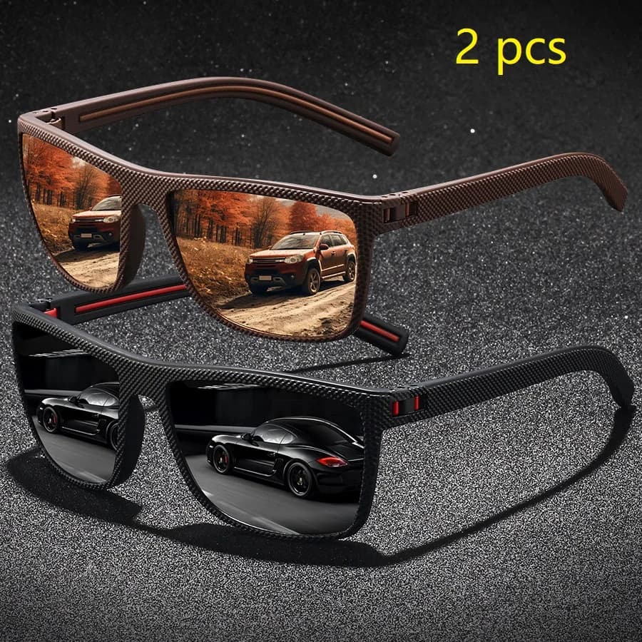 2PCS Fashion Vintage Check Pattern Sunglasses For Men Women Fishing Driving Fashion Square Brand Design Sun Glasses UV400 Eyewea