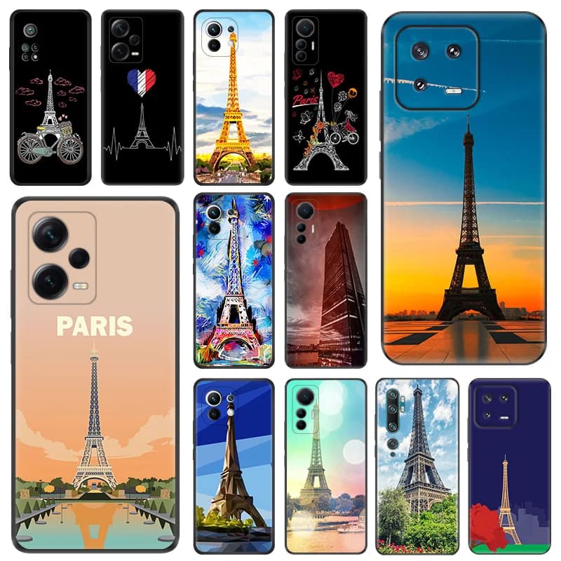 Black Matte Phone Case for Redmi Note12 Note13 4G 5G Xiaomi 13 12 Pro 12C 12X 12T 13C 12S Lite Eiffel Tower Soft Cover