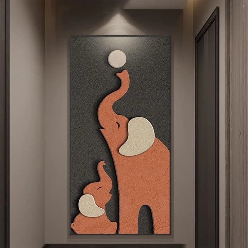 Crystal Elephant Entrance Foyer Decoration Painting Modern Minimalist Light Luxury Abstract Living Room Corridor Mural Lights