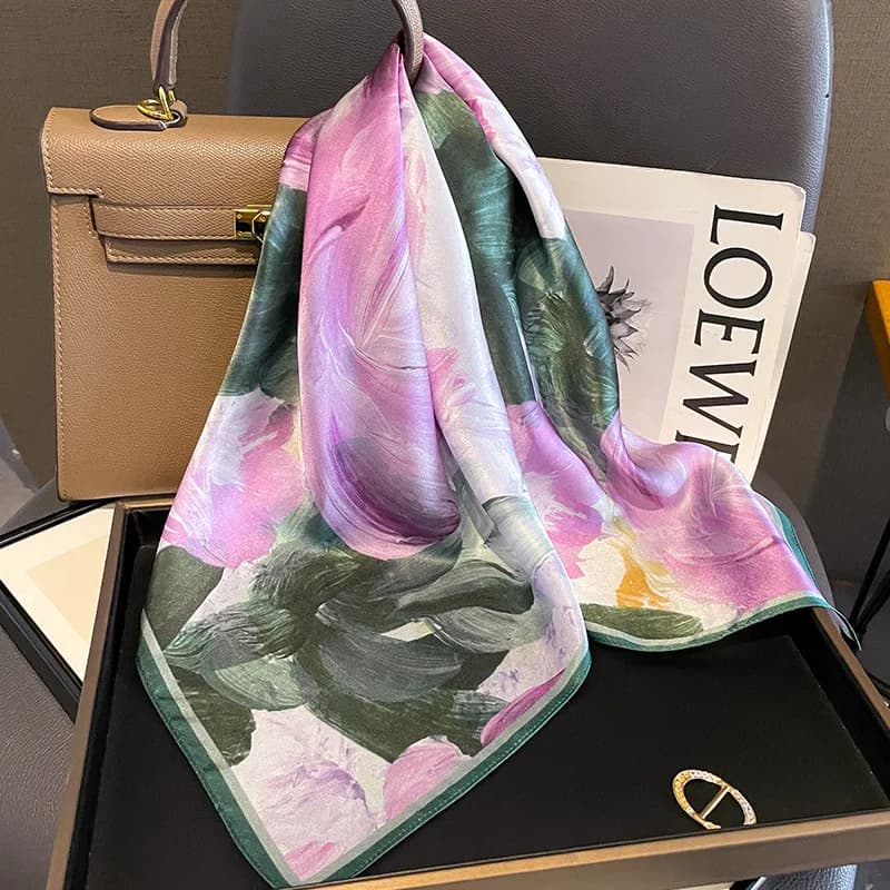 2025 Natural 100% Silk Hair Square Scarf for Women Spring Print Luxury Shawl Wraps Female Folral Wrist Foulard Bandanda Echarpe