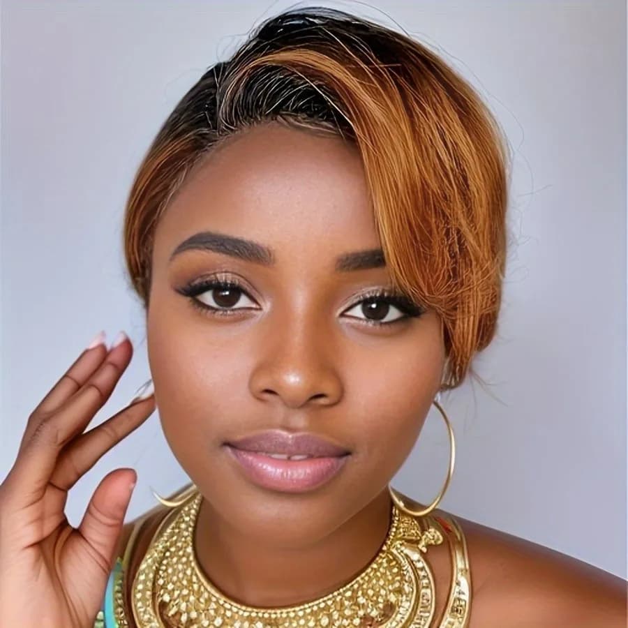 6inch 1b30 color pixie cut short curly 13x1 T lace 150% density human hair wigs for women remy hair wig daily party cosplay use