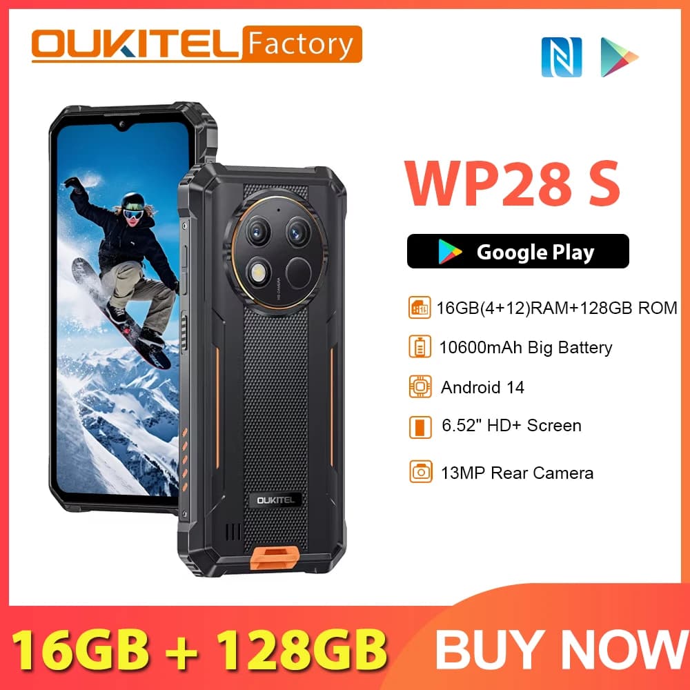 Oukitel WP28 S Rugged smartphone 6.52‘' HD 10600mAh 8GB (4+4)+128GB Android14 13MP Camera cellphone