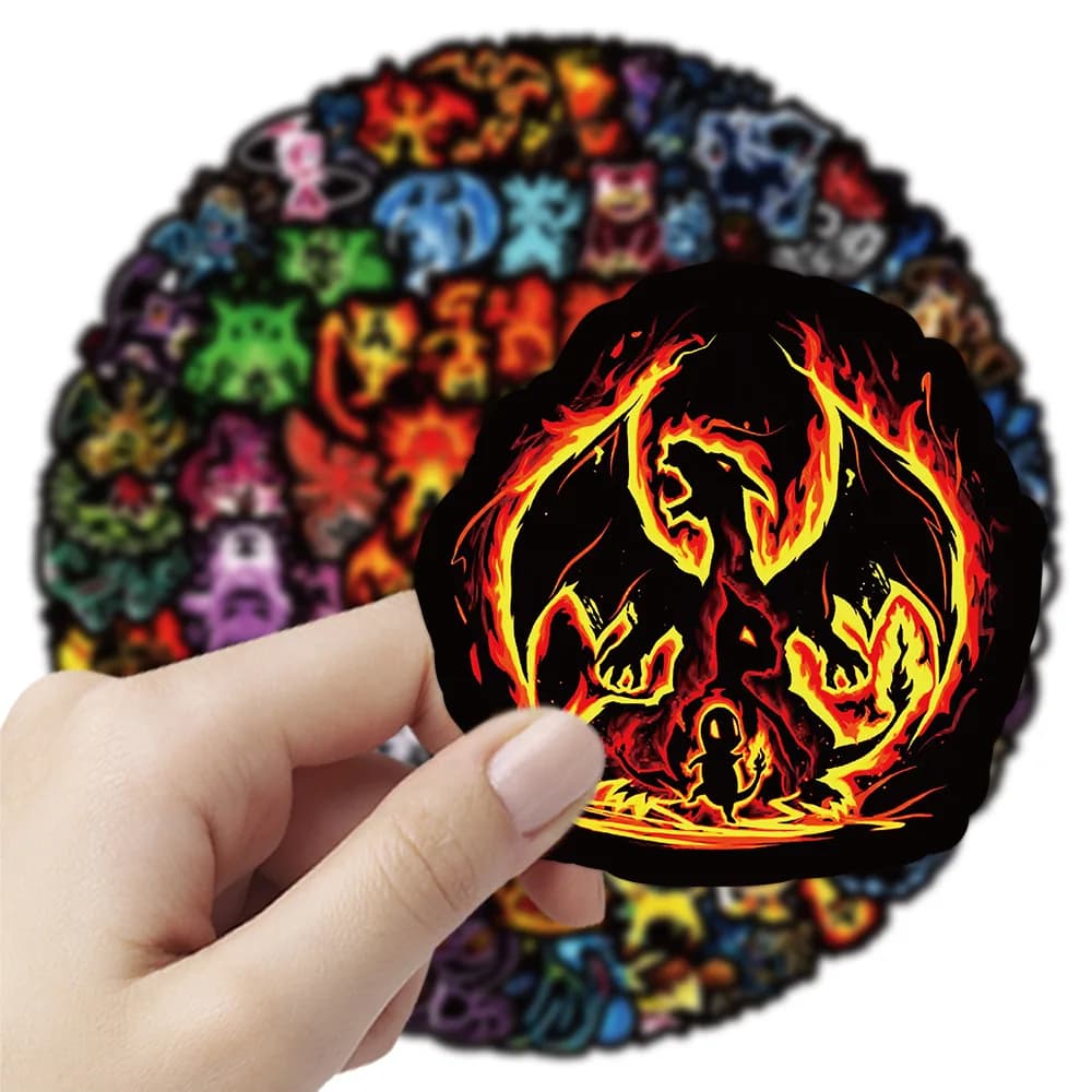 60Pcs Neon Pokemon Graffiti Stickers Anime Decorative Laptop Skateboard Phone Waterproof Cool Cartoon Sticker for Kids