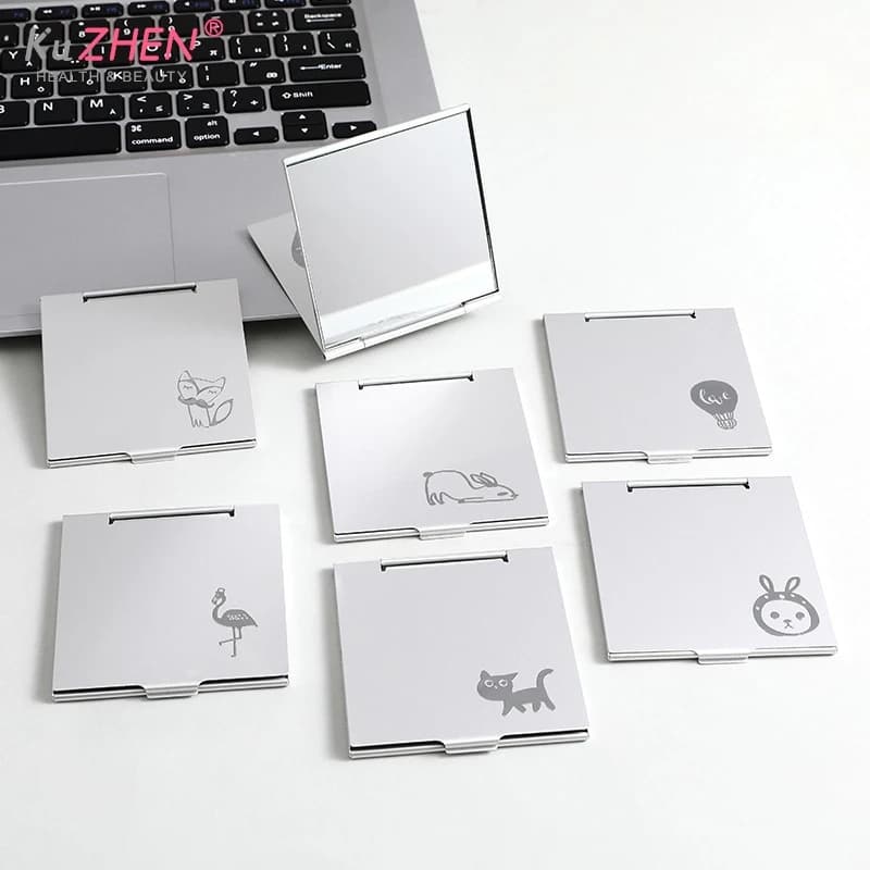 1PC Square Folding Aluminum Mirror Mini Compact Pocket Mirror Makeup Hand Standing Portable Small Mirror Foldable Cosmetics Tool