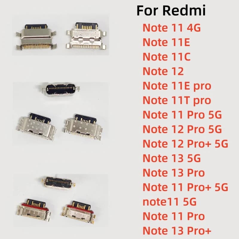 10pcs For Xiaomi Redmi Note 13 12 11 11E 11T Pro Plus 4G 5G USB Type C Charging Port Charger Connector Plug Socket Dock