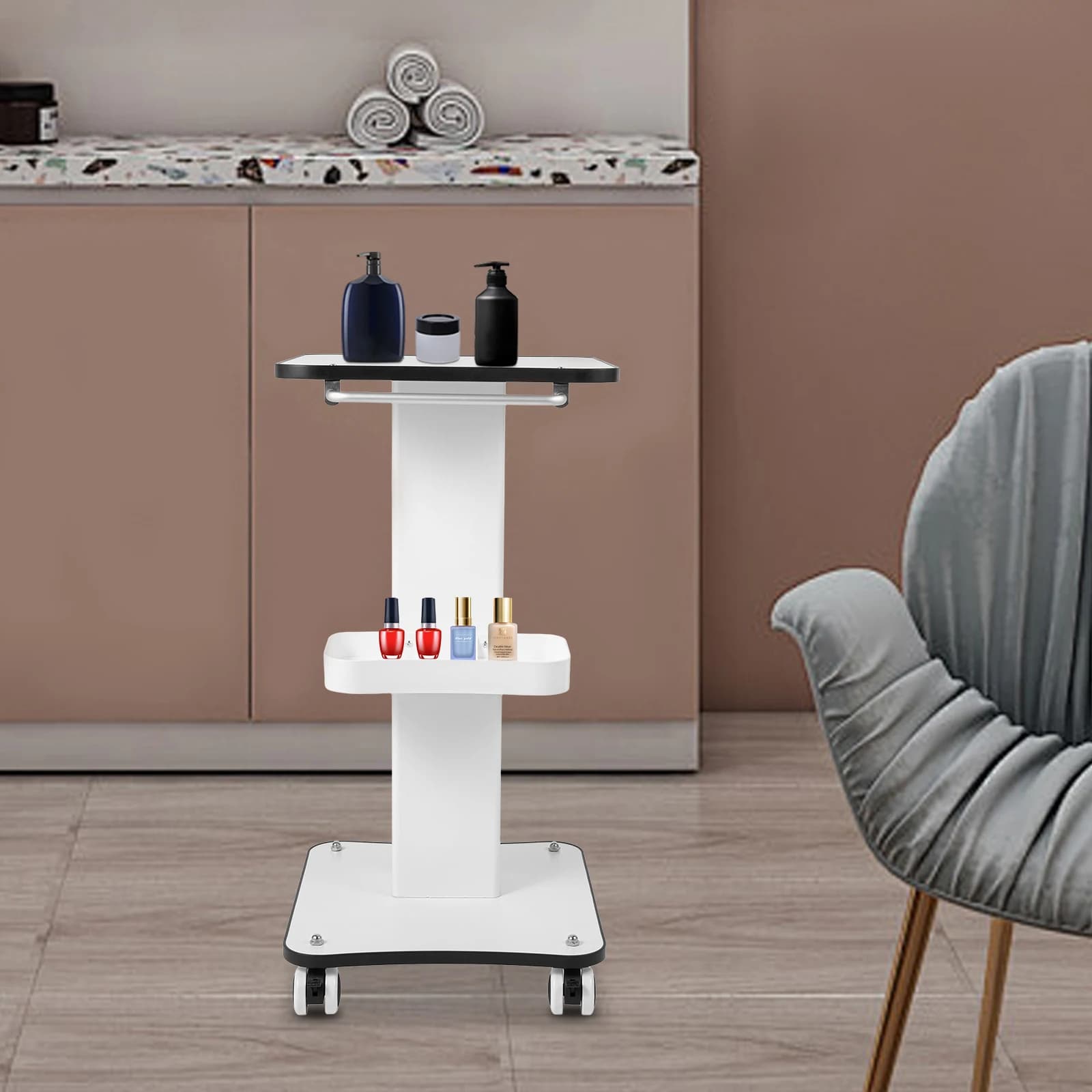 3-Tier Beauty Salon Rolling Cart with Push Handle Spa Storage Trolley for Equipment Machine Organizer