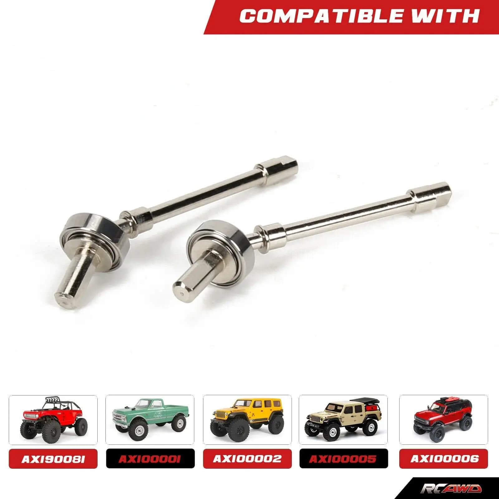 2x #45 steel front portal CVD drive shaft axle with ball bearing for RCAWD front portal axle for Axial 1-24 SCX24 crawlers