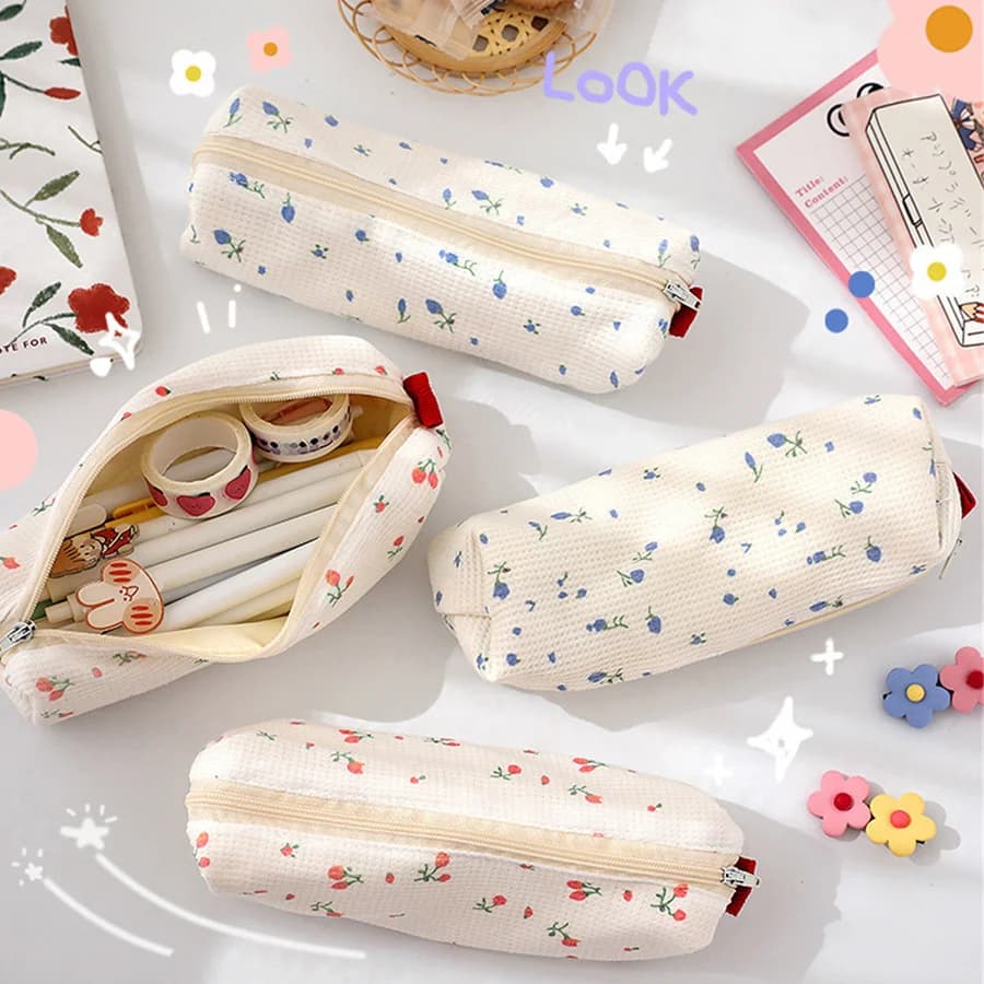 Kawaii Floral Fresh Style Pencil Bag Small Flowers Pencil Cases Cute Simple Pen Bag Storage Bags School Supplies Stationery Gift