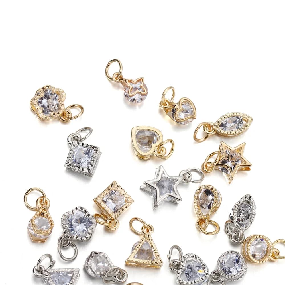 10Pcs/lot Alloy Gold Silver Color Rhinestone Hearts Charms For Earrings Necklaces DIY Love Charms Jewelry Making Accessories