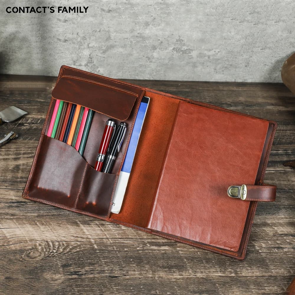 Luxury Retro Genuine Leather Notebook A5 Cover Case with Pen Holder Metal Buckle Journal Office Diary Travel Handmade Sketchbook