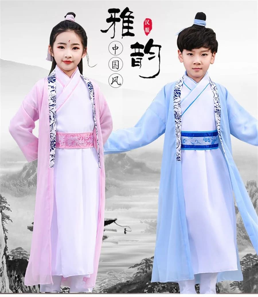 Chinese robe ancient scholar student costumes children adult Kimono China Traditional Vintage Ethnic cosplay Kid Costume Hanfu
