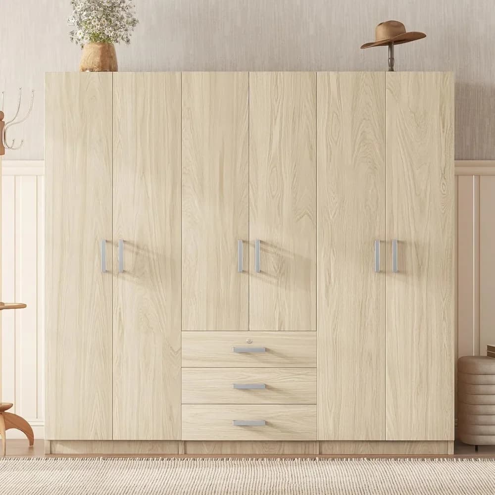 6 wooden coat cabinets, bedroom clothes organizer (brown)